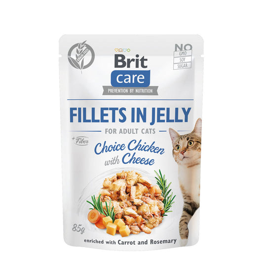 Brit Care Cat Fillets in Jelly Choice Chicken with Cheese 85g Carton (24 Pouches)-Brit-Catsmart-express