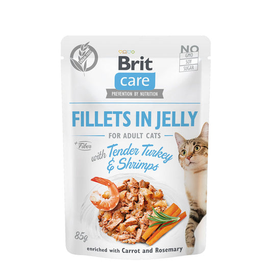 Brit Care Cat Fillets in Jelly with Tender Turkey & Shrimps 85g Carton (24 Pouches)-Brit-Catsmart-express