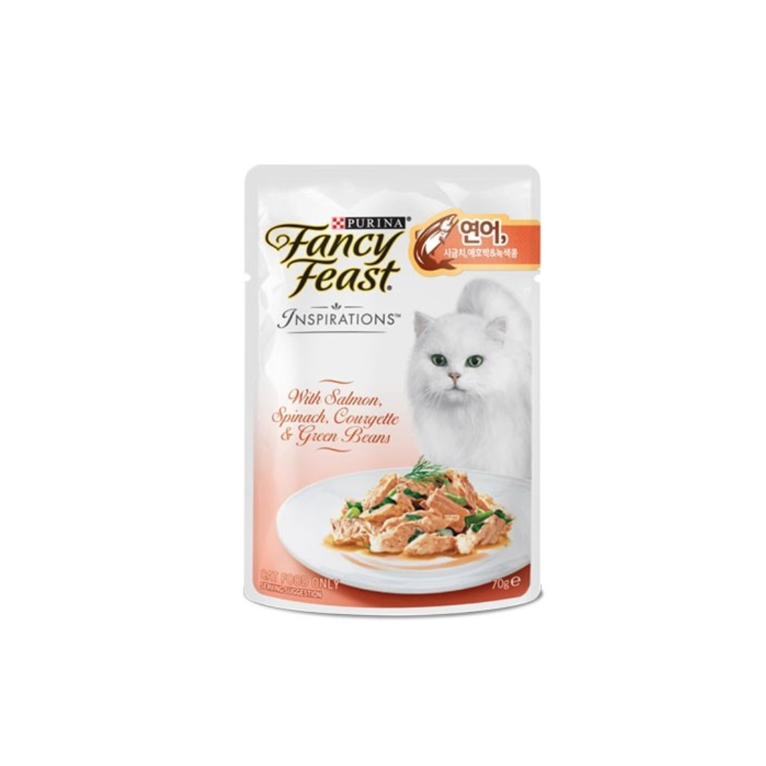 Fancy Feast Inspirations Salmon, Spinach, Courgette & Green Beans 70g Carton (24 Packs)-Fancy Feast-Catsmart-express