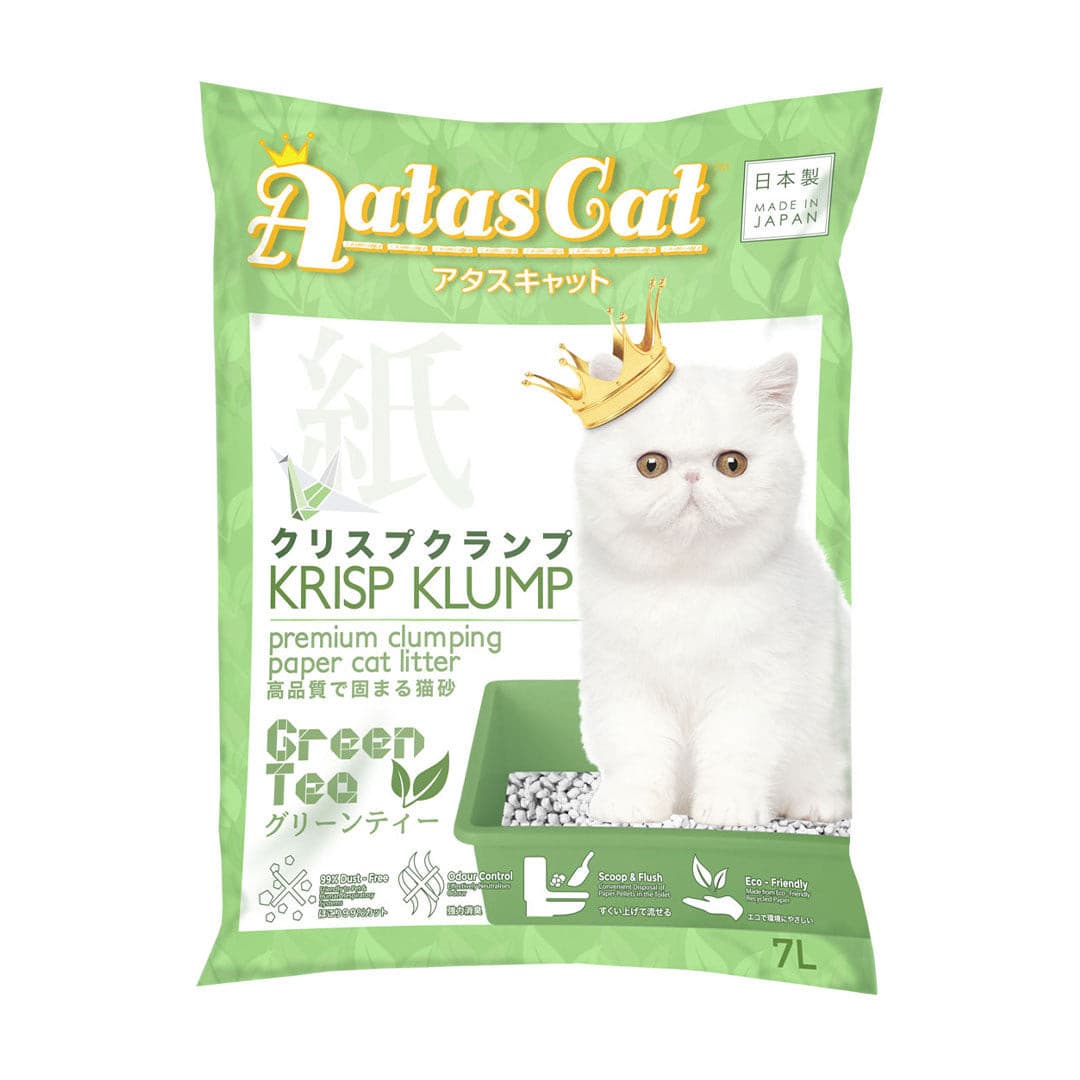 Aatas Cat Krisp Klump Premium Clumping Paper Cat Litter Green Tea 7L (4 Packs)-Aatas Cat-Catsmart-express