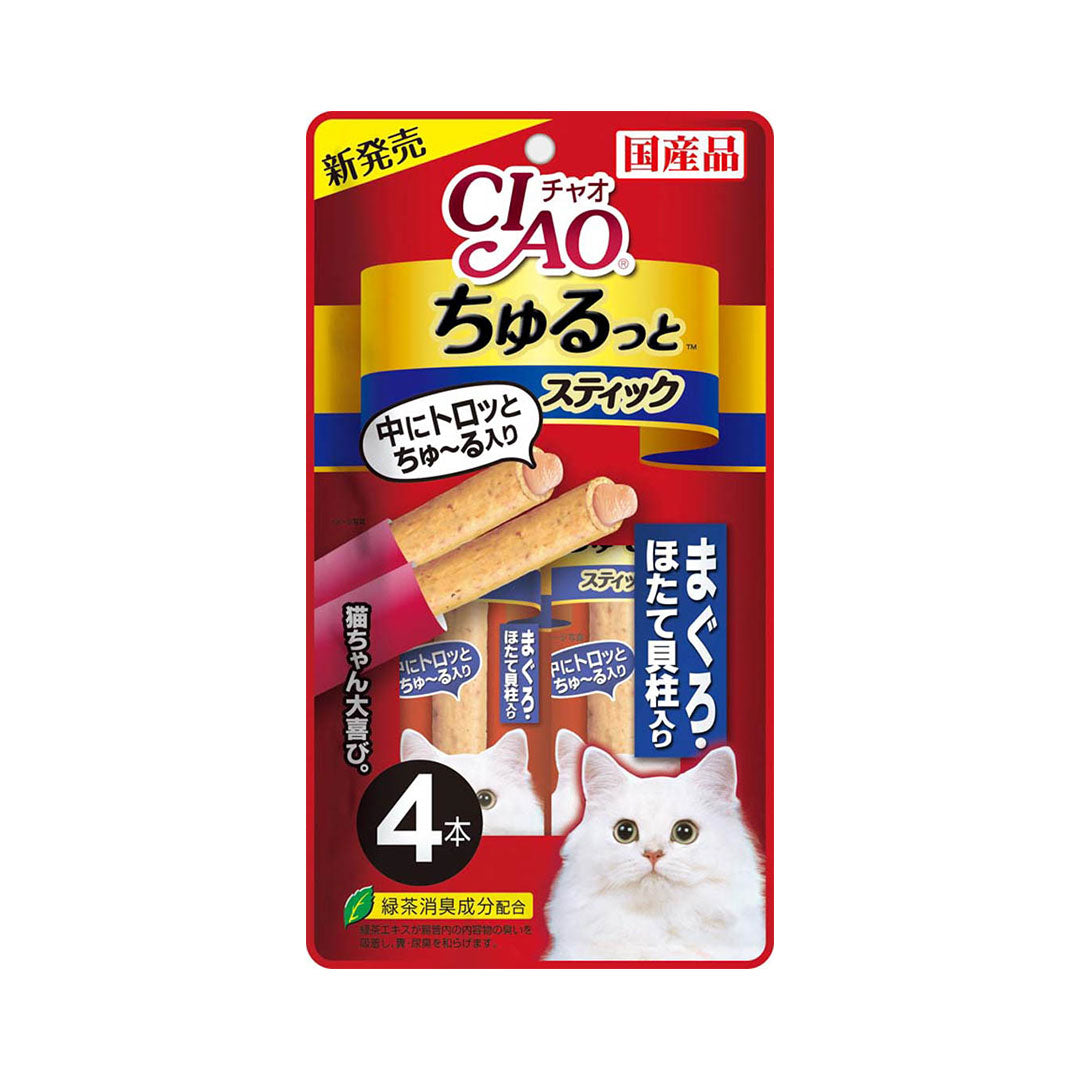 Ciao Churutto Stick Maguro with Scallop Formula 28g x 4 sticks (3 Packs)-Ciao-Catsmart-express