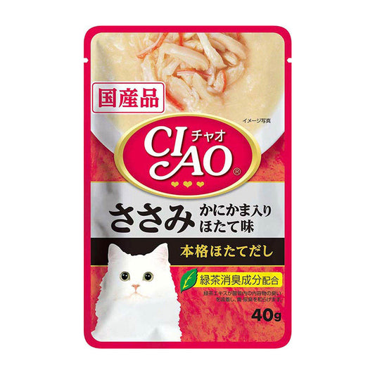 Ciao Creamy Soup Pouch Chicken Fillet with Crab Stick Scallop Flavor 40g Carton (16 Pouches)-Ciao-Catsmart-express