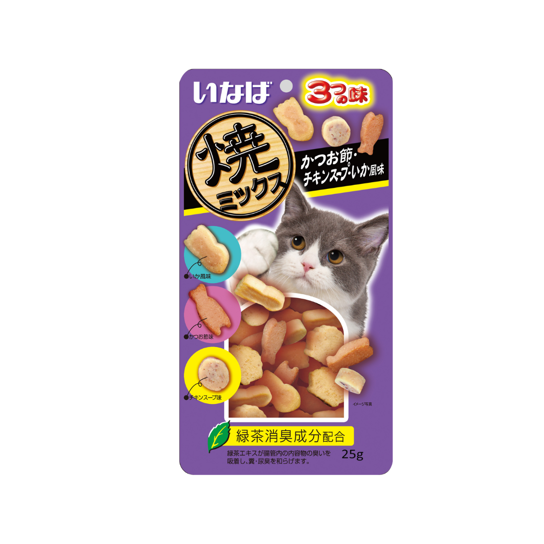 Ciao Soft Bits Tuna & Chicken Fillet Dried Bonito Chicken Soup & Squid Flavor 25g (3 Packs)-Ciao-Catsmart-express