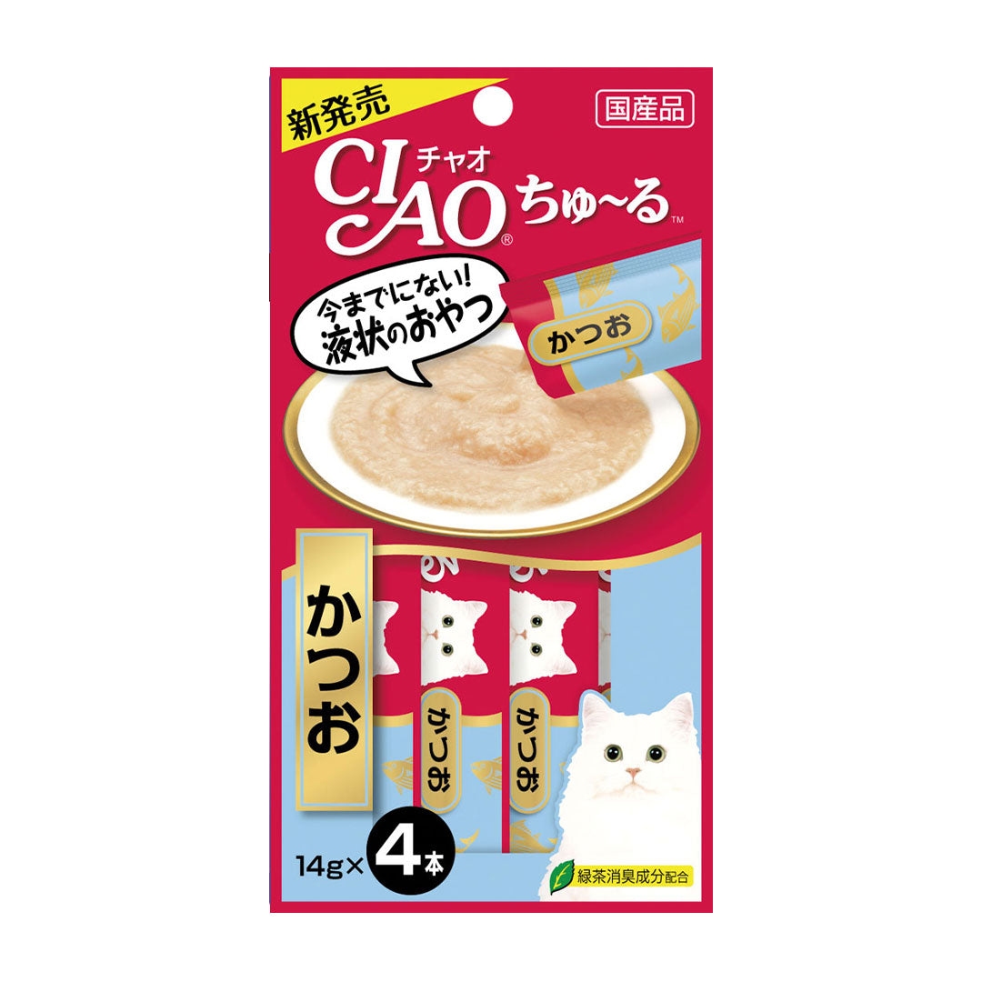 Ciao Chu ru Tuna Katsuo with Added Vitamin and Green Tea Extract 14g x 4pcs (5 Packs)-Ciao-Catsmart-express