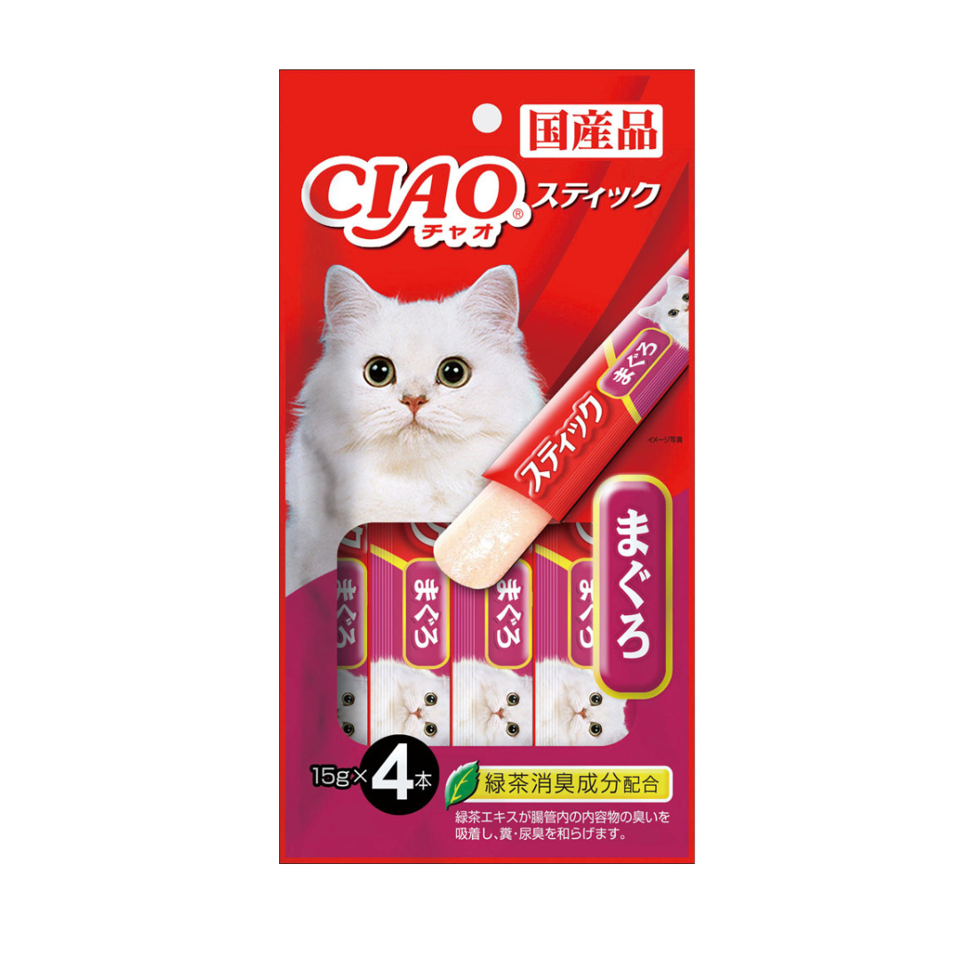 Ciao Stick Tuna Maguro in Jelly with Added Vitamin and Green Tea Extract 14g x 4pcs (5 Packs)-Ciao-Catsmart-express