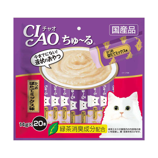 Ciao Chu ru Tuna and Scallop with Added Vitamin and Green Tea Extract 14g x 20pcs-Ciao-Catsmart-express