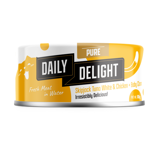 Daily Delight Pure Skipjack Tuna White & Chicken with Baby Clam 80g-Daily Delight-Catsmart-express