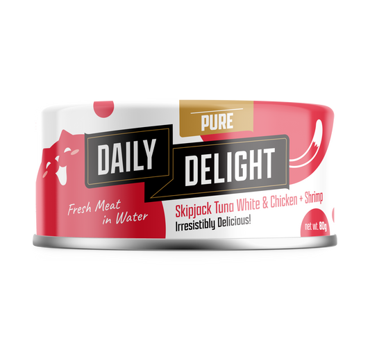 Daily Delight Pure Skipjack Tuna White & Chicken with Shrimp 80g Carton (24 Cans)-Daily Delight-Catsmart-express