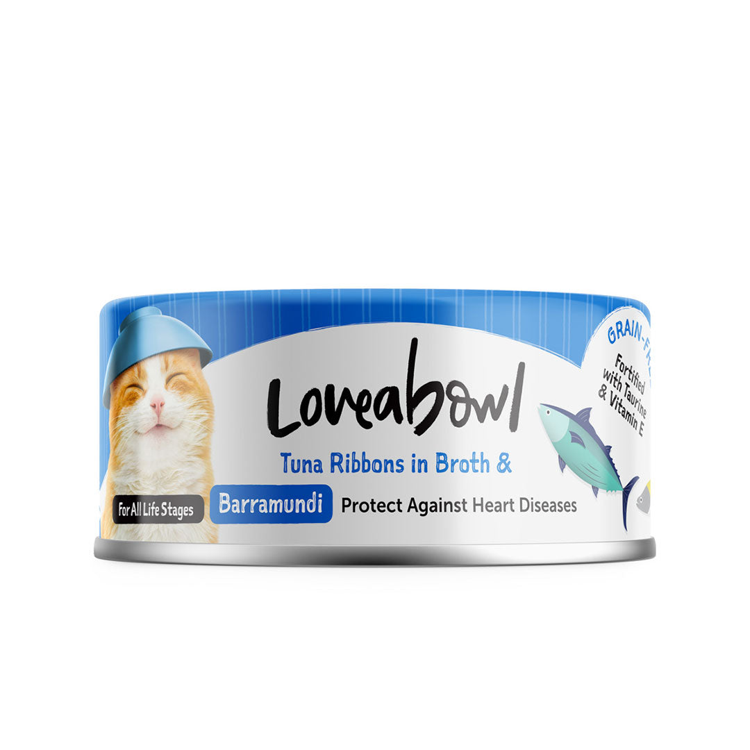 Loveabowl Grain-Free Tuna Ribbons in Broth With Barramundi 70g Carton (24 Cans)-Loveabowl-Catsmart-express