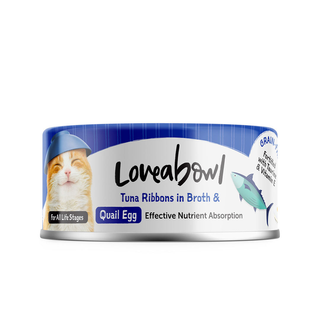 Loveabowl Grain-Free Tuna Ribbons in Broth With Quail Egg 70g Carton (24 Cans)-Loveabowl-Catsmart-express