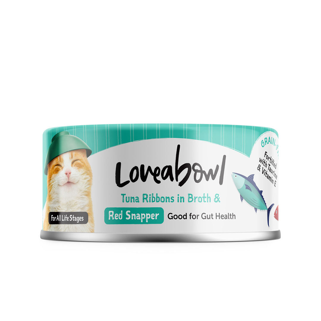 Loveabowl Grain-Free Tuna Ribbons in Broth With Red Snapper 70g Carton (24 Cans)-Loveabowl-Catsmart-express