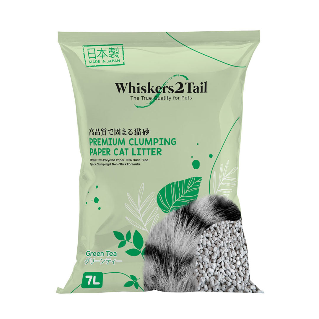 Whiskers2Tail Premium Clumping Paper Cat Litter Green Tea 7L-Whiskers2Tail-Catsmart-express