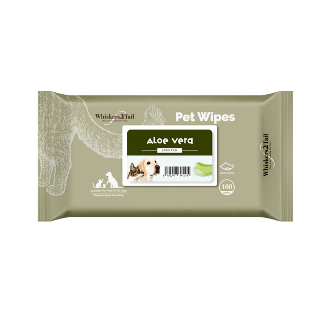 Whiskers2Tail Pet Wipes 100's Aloe Vera-Whiskers2Tail-Catsmart-express