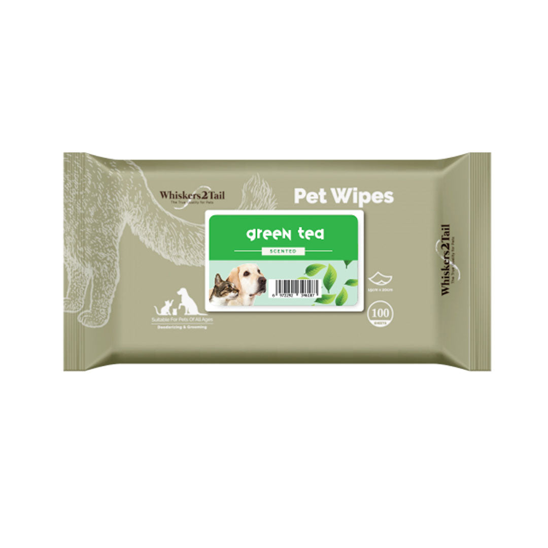 Whiskers2Tail Pet Wipes 100's Green Tea (6 Packs)-Whiskers2Tail-Catsmart-express