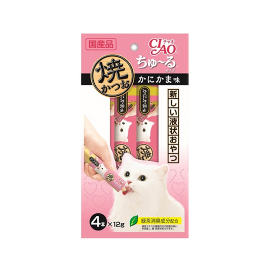 Ciao Grilled Tuna Chu ru Crab with Added Vitamin and Green Tea Extract 14g x 4pcs-Ciao-Catsmart-express