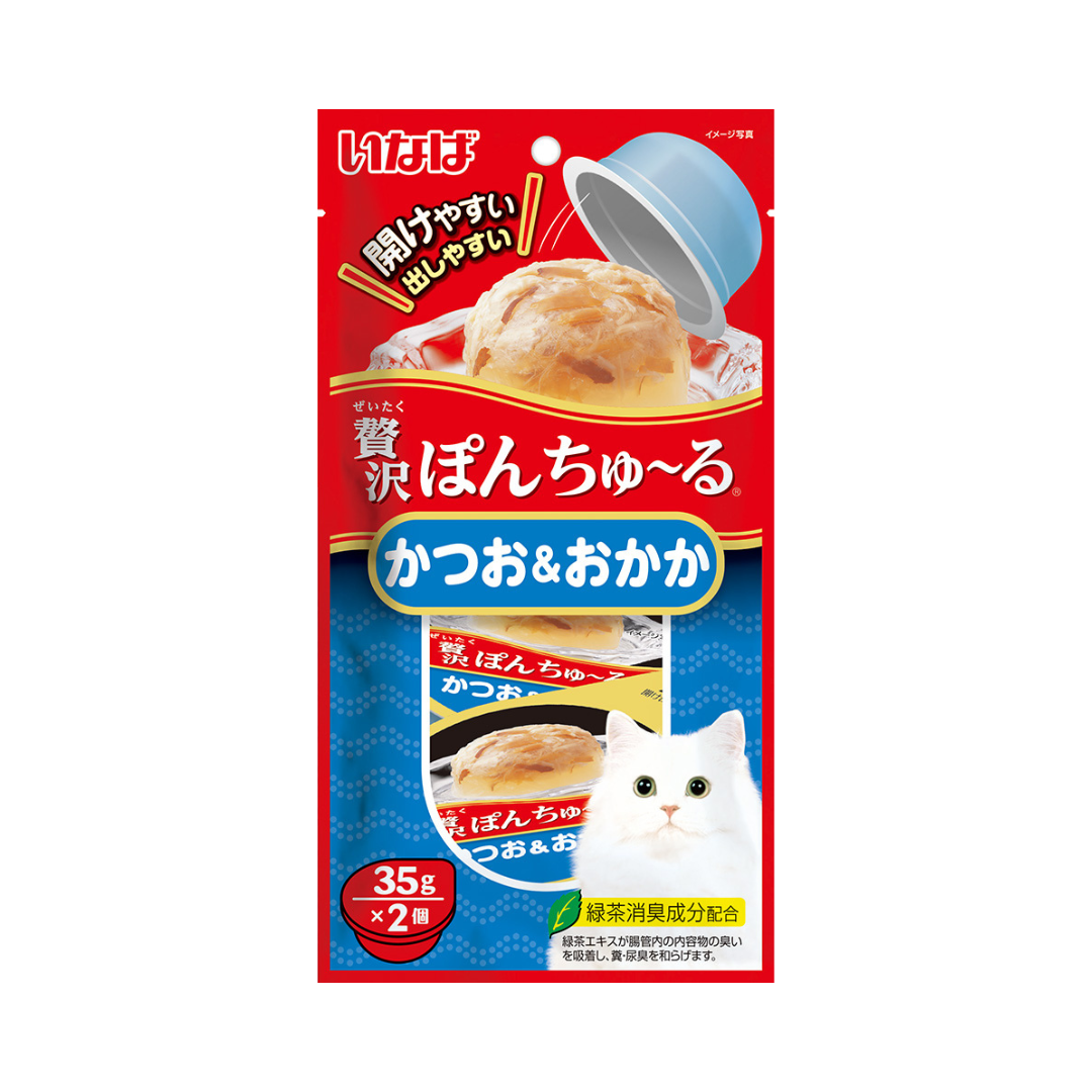 Ciao Pon Churu Bonito with Sliced Bonito with Added Vitamin and Green Tea Extract 35gx2cups (3 Packs)-Ciao-Catsmart-express