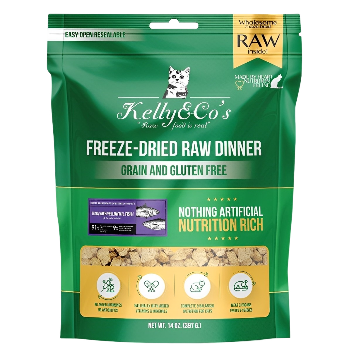 Kelly & Co's Freeze-Dried Raw Dinner Tuna & Yellowtail With Mixed Fruits & Vegetables 397g-Kelly & Co's-Catsmart-express