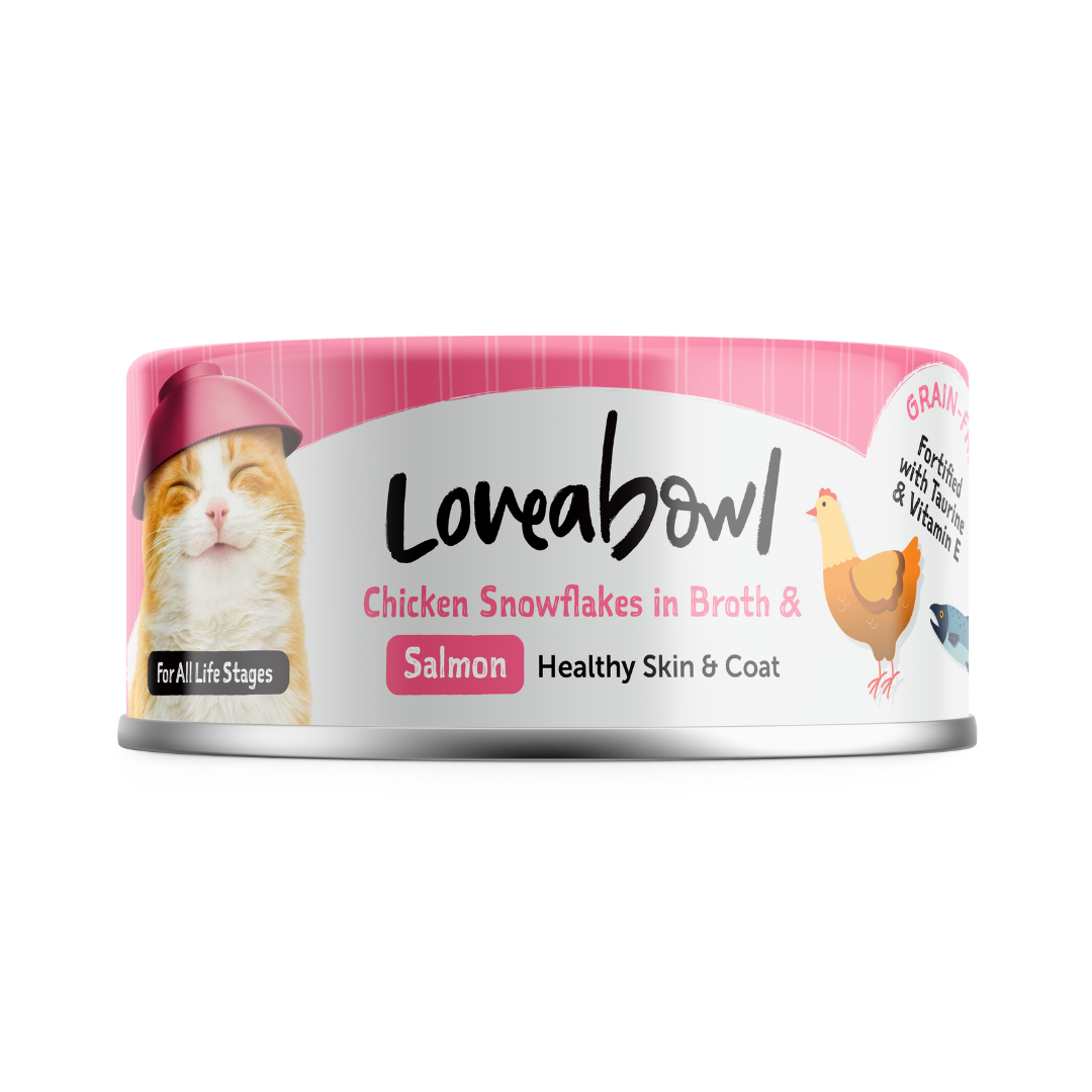 Loveabowl Grain-Free Chicken Snowflakes In Broth With Salmon 70g Carton (24 Cans)-Loveabowl-Catsmart-express